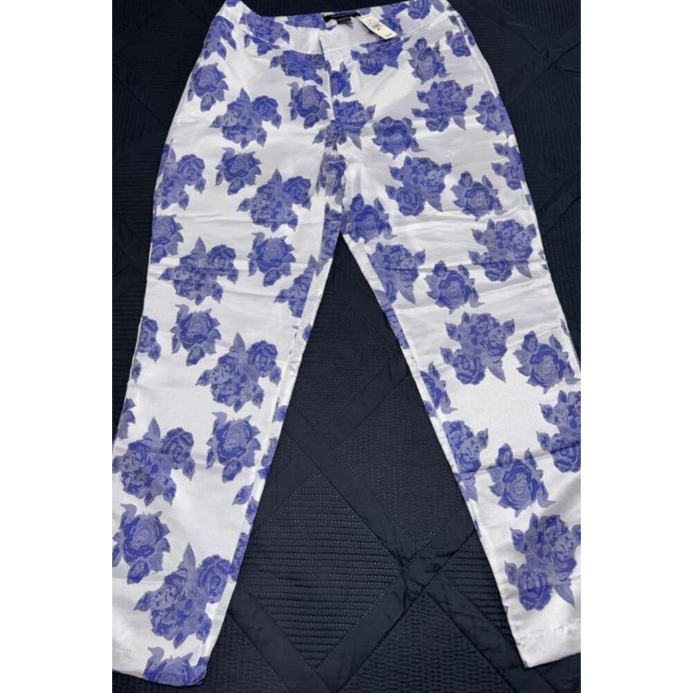 Ashley Stewart Size 14 Very-Peri Jacquard-Floral Women’s Twill Ankle Pants NWT